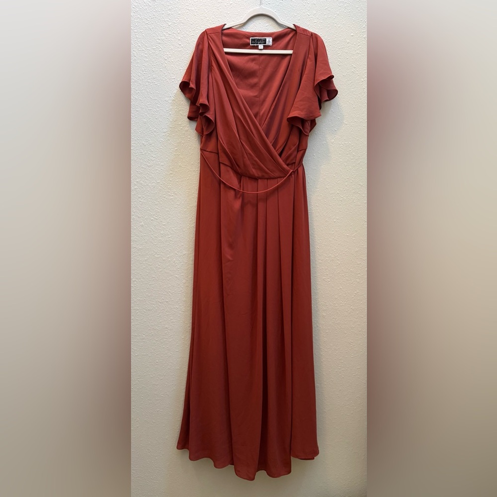 David's Bridal “Cinnamon” Flutter Sleeve Georgette Wrap Dress
New without tag